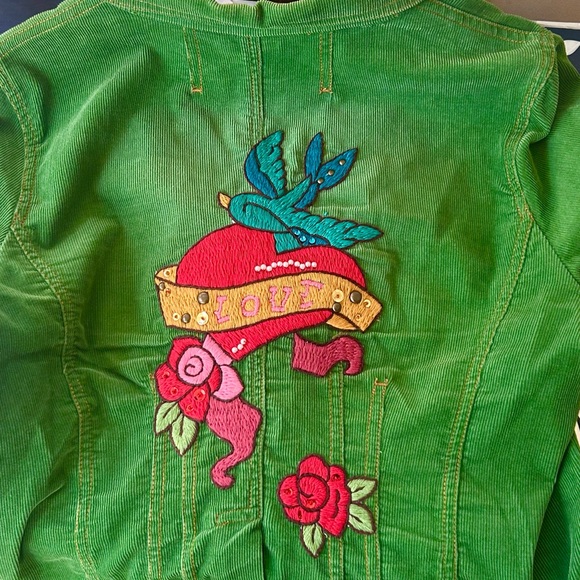 🌹 Ivy Jane Green Corduroy Embroidered Blazer Jacket Boho Western Love‎ Bird M - Picture 9 of 9